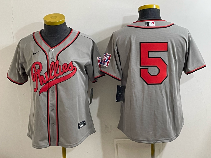 Women 2026 Philadelphia Phillies #5 grey Game Nike MLB Jersey 083000->women mlb jersey->Women Jersey